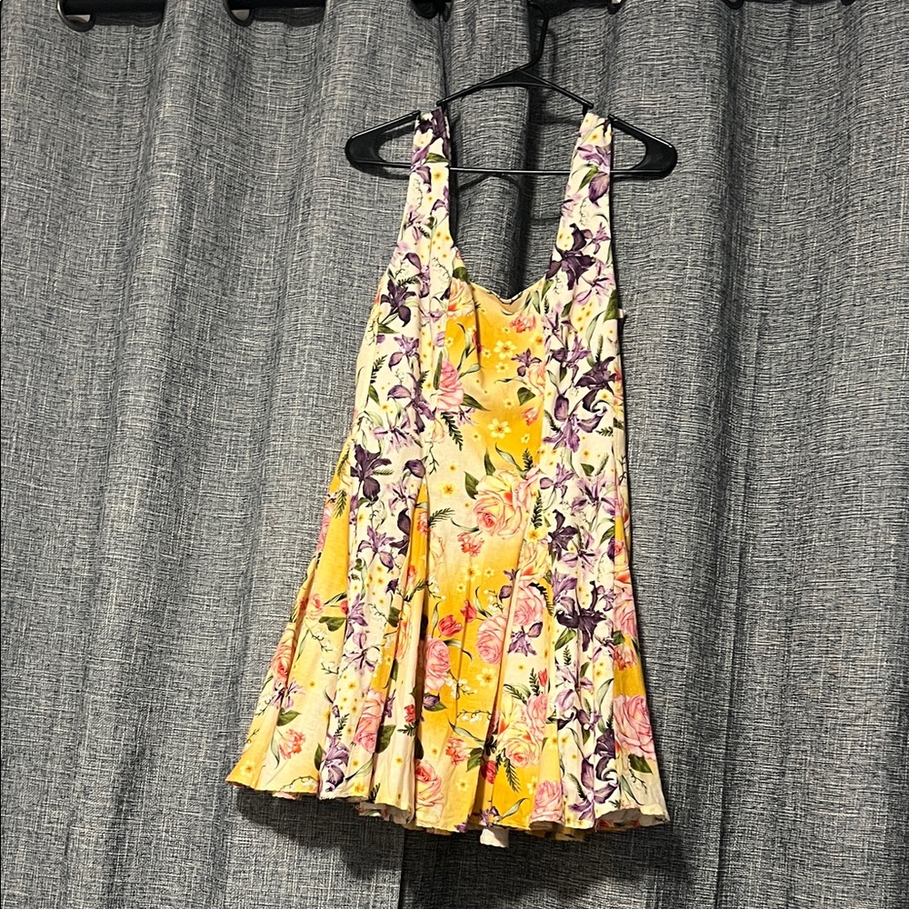 Agua Bendita Yellow Floral Mini Dress